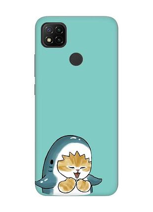 Матовый бирюзовый чехол на xiaomi redmi 9c/10a :: котёнок акула (принт 376)