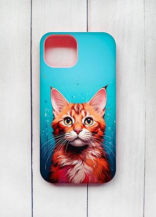Матовий чохол з рожевими боками на iphone 15 кішка (принт 408)
