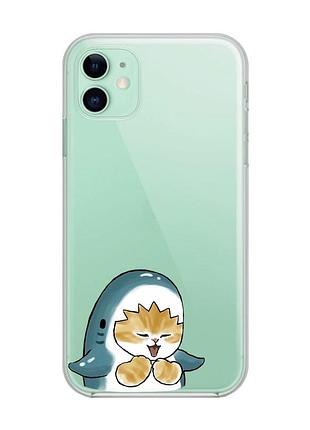 Прозрачный чехол на apple iphone 11 (6,1) :: котёнок акула (принт 376)