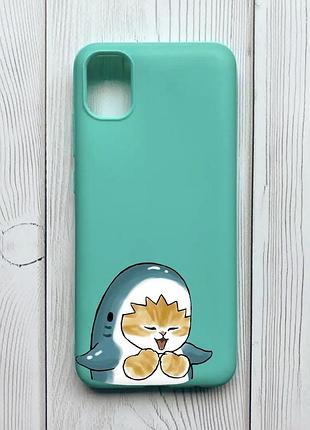 Матовий бірюзовий чохол на samsung galaxy a04e / a042 :: котик акула (принт 376)