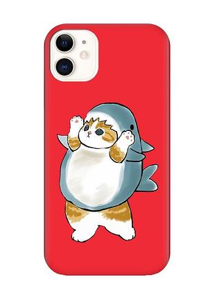 Матовый красный чехол на apple iphone 11 (6.1) :: котенок акула (принт 379)