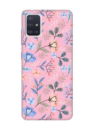 Матовый розовый чехол на samsung galaxy a71 / a715 :: цветочный фон (принт 371)