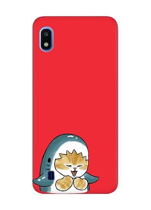 Матовый красный чехол на samsung galaxy а10 (2019) а105 :: котёнок акула (принт 376)