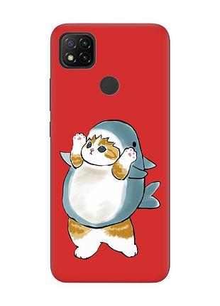 Матовий червоний чохол на xiaomi redmi 9c/10a :: котик акула (принт 379)