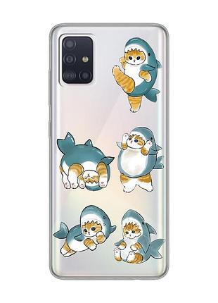 Прозрачный чехол на samsung galaxy a71/a715 :: котенки акулы (принт 381)