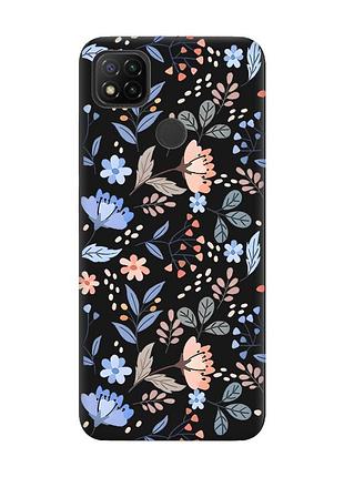 Матовый черный чехол на xiaomi redmi 9c/10a :: цветочный фон (принт 371)