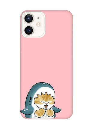 Матовый розовый чехол на apple iphone 12 / 12 pro (6.1) :: котёнок акула (принт 376)