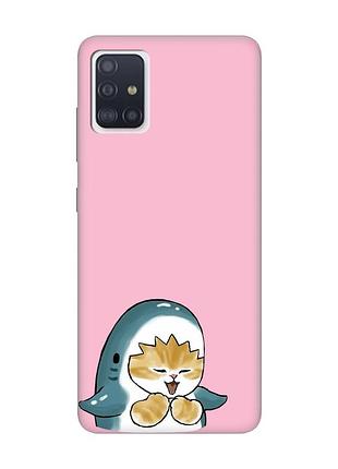 Матовый розовый чехол на samsung galaxy a71 / a715 :: котёнок акула (принт 376)