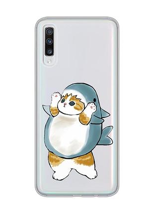 Прозрачный чехол на samsung galaxy a70 (2019)/a705 :: котенок акула (принт 379)