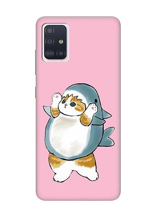Матовый розовый чехол на samsung galaxy a71 / a715 :: котенок акула (принт 379)