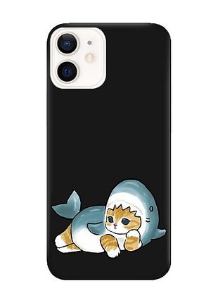 Матовий чорний чохол на apple iphone 12 / 12 pro (6.1) :: котик акула (принт 355)