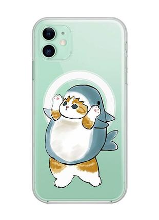 Магнитный чехол на iphone 11 с поддержкой magsafe :: котенок акула (принт 379)