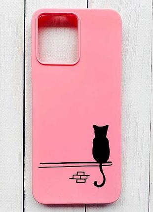 Матовый розовый чехол на xiaomi redmi note 12 4g кот (принт 130)