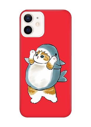 Матовый красный чехол на apple iphone 12 / 12 pro (6.1) :: котенок акула (принт 379)