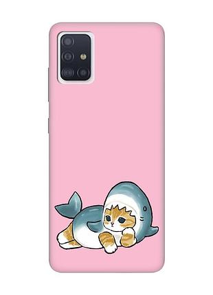 Матовый розовый чехол на samsung galaxy a71 / a715 :: котенок акула (принт 355)
