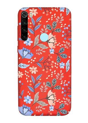Матовый красный чехол на xiaomi redmi note 8t :: цветочный фон (принт 371)
