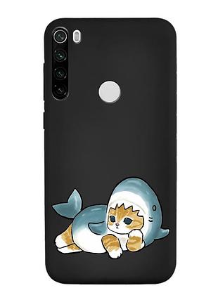 Матовый черный чехол на xiaomi redmi note 8t :: котенок акула (принт 355)