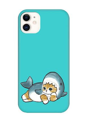 Матовий бірюзовий чохол на apple iphone 11 (6.1) :: котик акула (принт 355)