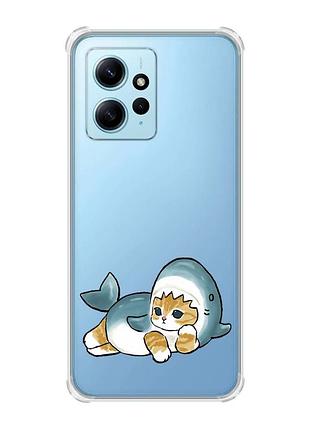 Чохол з потовщеними кутами на xiaomi redmi note 12 4g :: котик акула (принт 355)