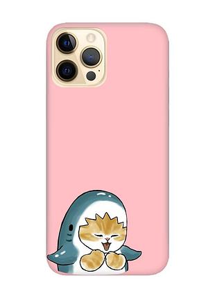 Матовый розовый чехол на apple iphone 12 pro max :: котёнок акула (принт 376)
