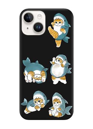 Матовий чорний чохол на apple iphone 14 :: котики акули (принт 381)