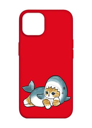 Матовий червоний чохол на apple iphone 14 :: котик акула (принт 355)