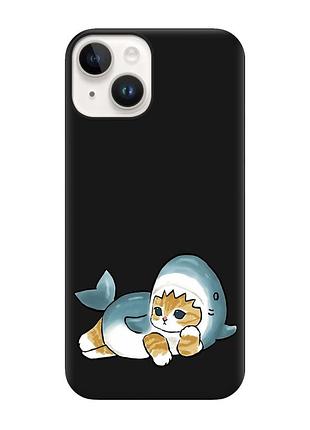 Матовий чорний чохол на apple iphone 14 :: котик акула (принт 355)
