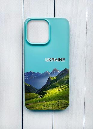 Матовый чехол на iphone 15 pro max бирюзовый карпаты украина (принт 409)