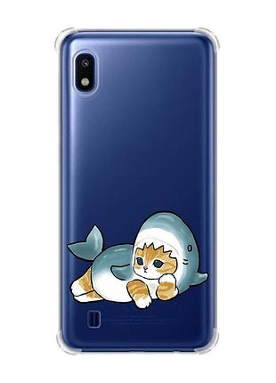 Чехол с утолщёнными углами для samsung galaxy a10 (2019)/a105 :: котенок акула (принт 355)