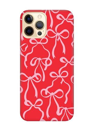 Матовый красный чехол на apple iphone 12 pro max бантики (принт 406)