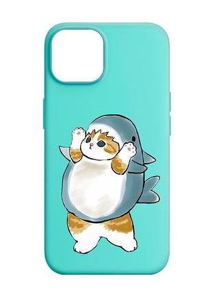 Матовий бірюзовий чохол на apple iphone 14 :: котик акула (принт 379)