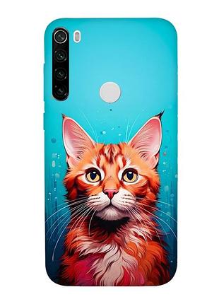 Матовый чехол с черными боками на xiaomi redmi note 8t кошка (принт 408)