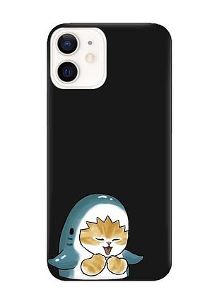 Матовый черный чехол на apple iphone 12 / 12 pro (6.1) :: котёнок акула (принт 376)