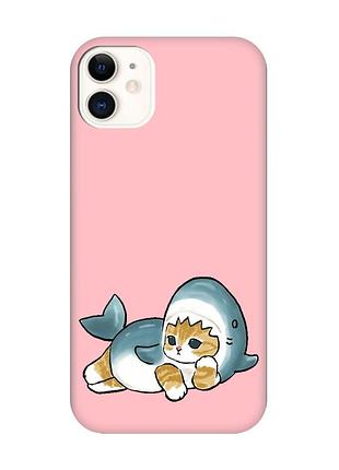 Матовий рожевий чохол на apple iphone 11 (6.1) :: котик акула (принт 355)