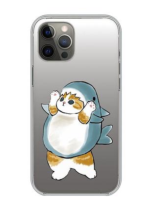 Прозрачный чехол на iphone 12 pro max :: котенок акула (принт 379)