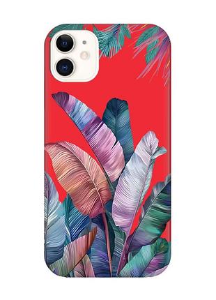 Матовий червоний чохол на apple iphone 11 (6.1) :: тропіки (принт 372)
