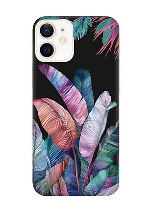 Матовий чорний чохол на apple iphone 12 / 12 pro (6.1) :: тропіки (принт 372)