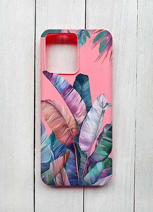 Матовый розовый чехол на xiaomi redmi note 12 4g тропики (принт 372)