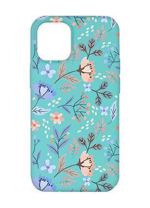 Матовый бирюзовый чехол на iphone 12 / 12 pro (6.1) :: цветочный фон (принт 371)