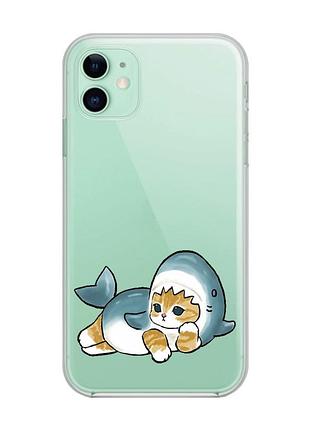 Прозрачный чехол на apple iphone 11 (6,1) :: котенок акула (принт 355)