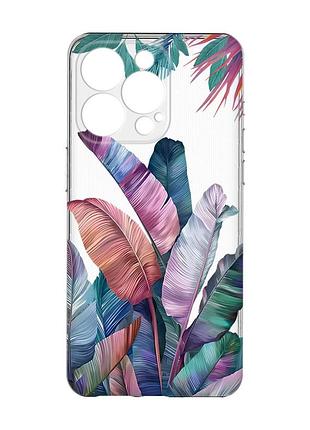 Прозрачный чехол с защитой камеры на iphone 15 pro max :: тропики (принт 372)