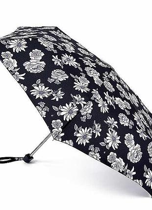 Парасолька жіноча fulton l340 miniflat-2 black and white floral (черно-белые цветы)