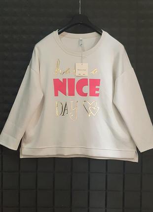 Стильний віскозний світшот оверсайз  із написом "have a nice day" та золотистим контуром серця