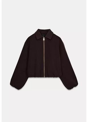 Zara куртка весенняя на зип замка zip-up puffball jacket brown