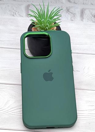 Чехол silicone case box metal для apple iphone 15 pro бампер soft touch с микрофиброй зеленый (общий вырез)