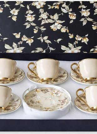 Кофейный фарфоровый сервиз "cream magnolia" 6 чашек 90мл с блюдцами.