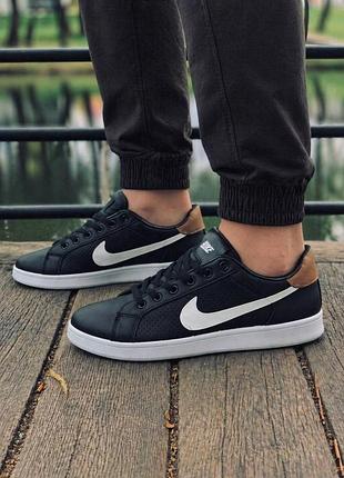 Мужские кеды nike черные стильные кожаные легкие спортивные беговые дешевые кроссовки найк мужские кеды найк Черные кожаные стильные модные логовки