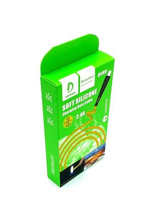 Дата кабель denmen d19v soft silicone charging data cable micro usb 1m 2.4a yellow