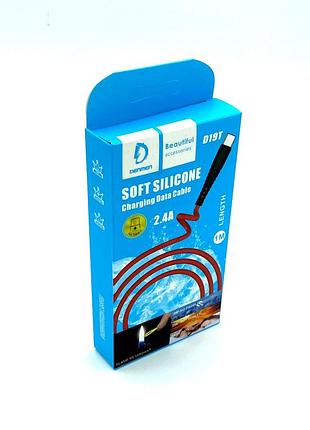 Дата кабель denmen d19t soft silicone charging data cable type c 1m 2.4a красный