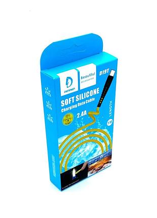 Дата кабель denmen d19t soft silicone charging data cable type c 1m 2.4a желтый